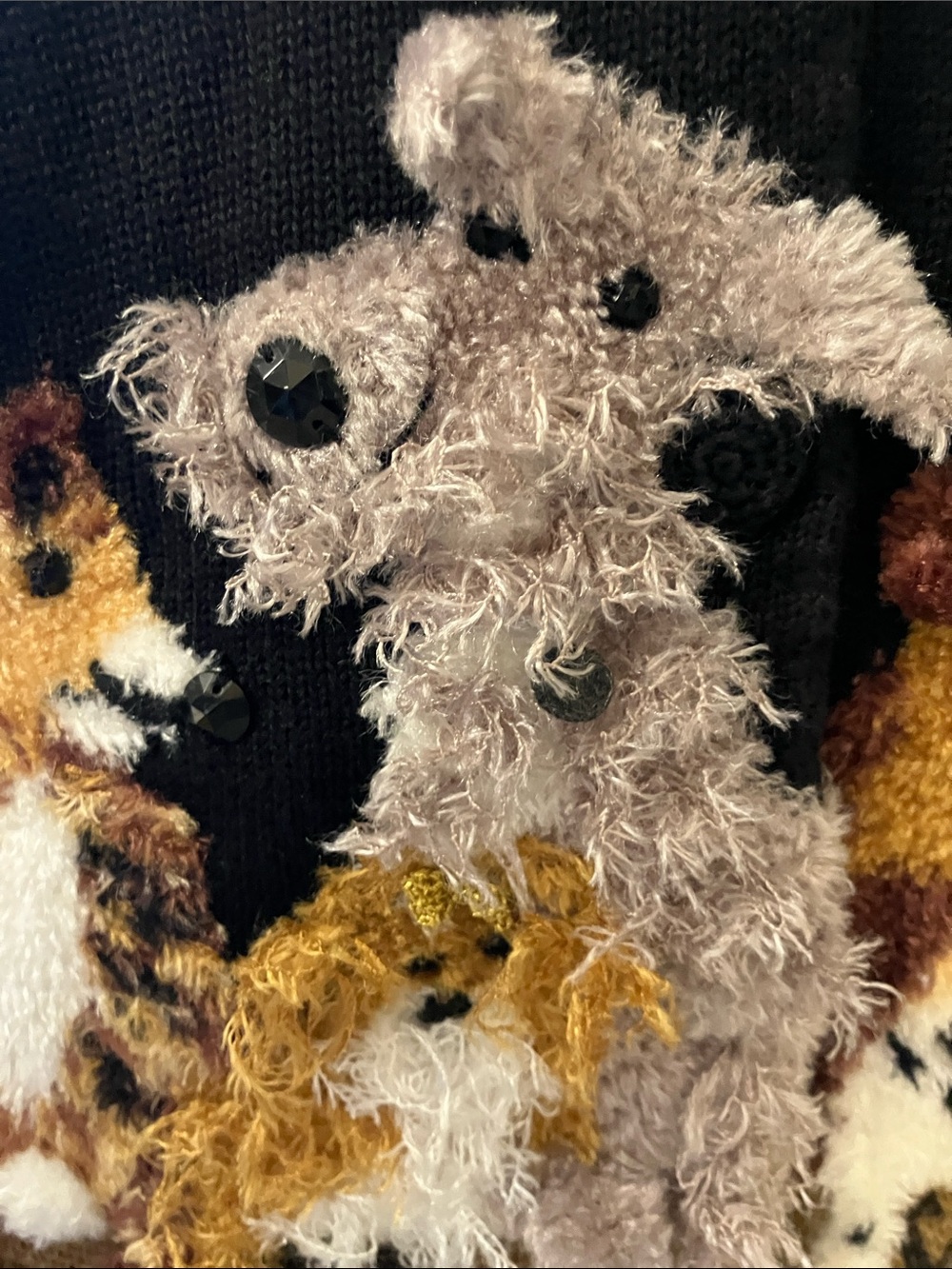 Michael Simon Black Knit Dogs Design Fabulous Vintage Cardigan Gorgeous Piece! M - Picture 9 of 12